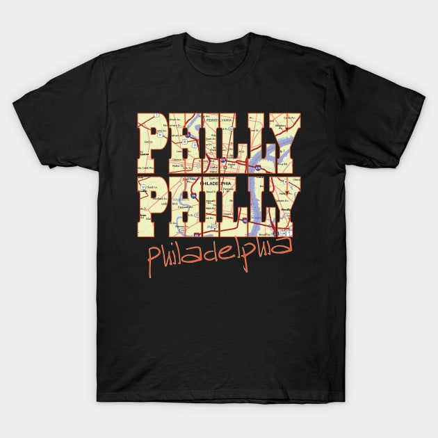 Fun Cool Philly Philly Philadelphia Pennsylvania Pride Proud Street Map T-Shirt by Envision Styles